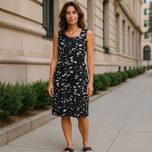 LK BENNETT SILK WOOL ABSTRACT BRUSHSTROKE SLEEVELESS FITTED SHEATH DRESS